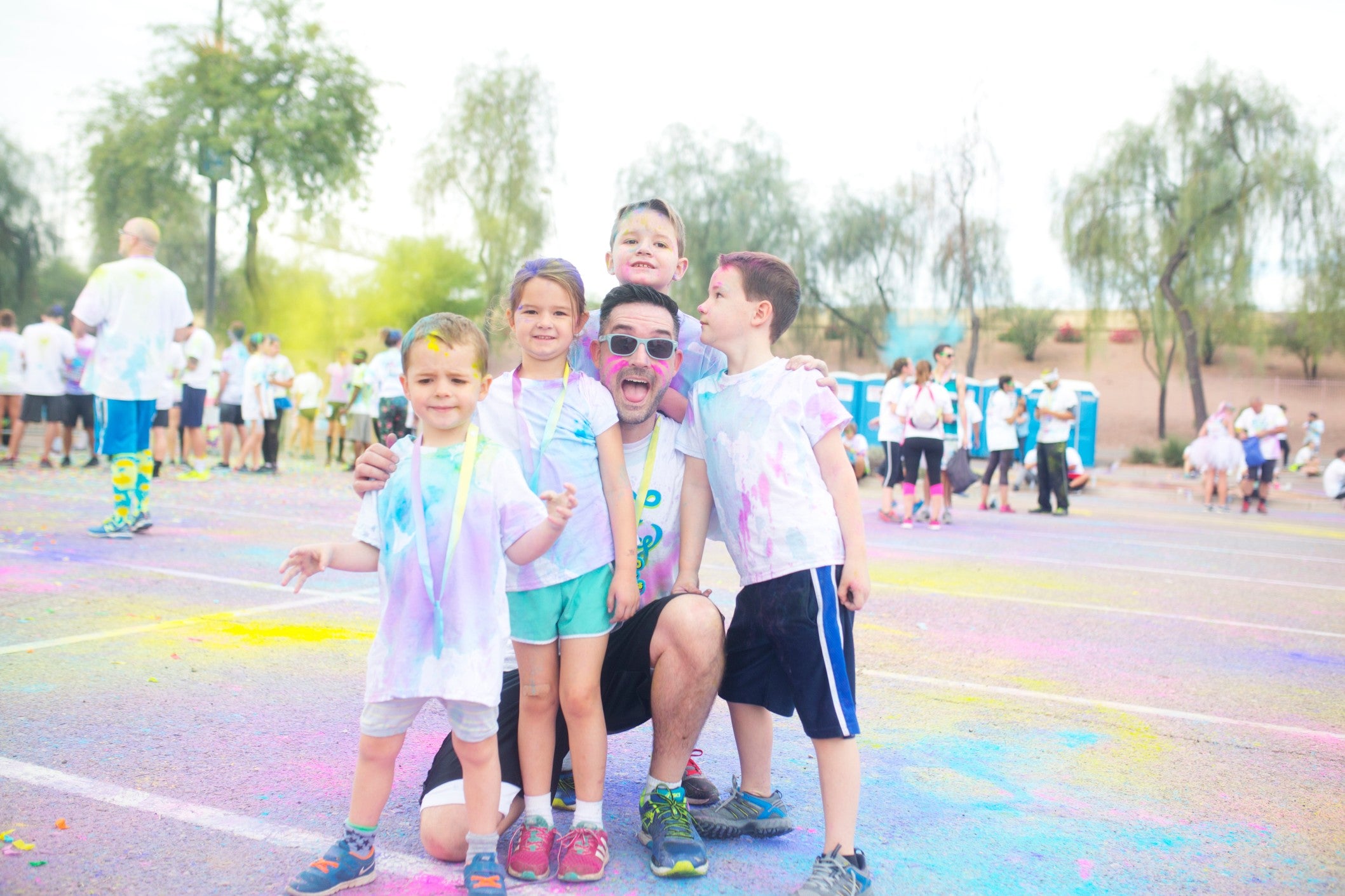 Dad and kids after running 5k