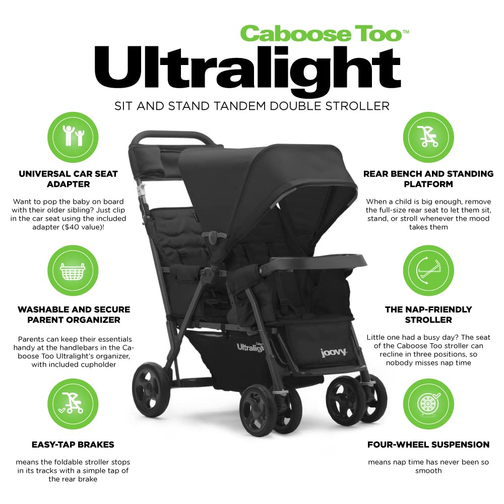 Caboose Too Ultralight Sit And Stand Tandem Double Stroller - Black