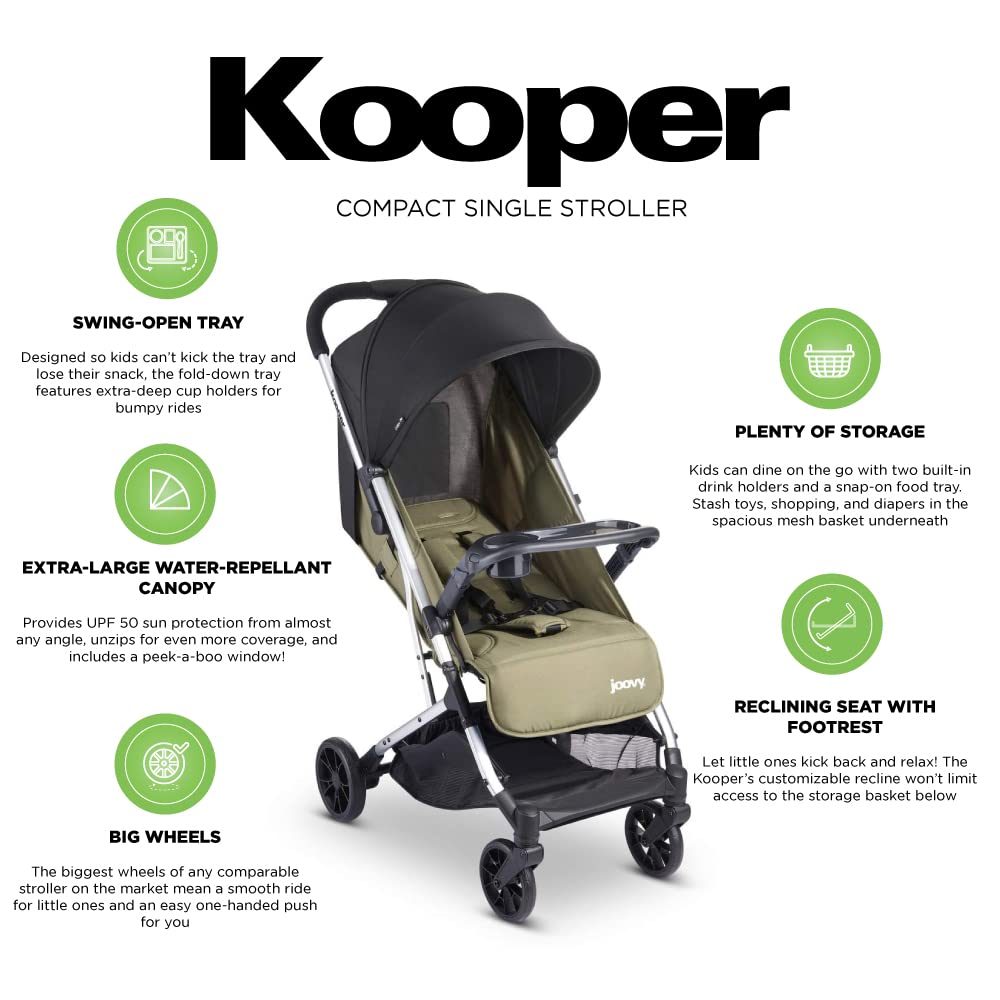 Kooper Lightweight Compact Single Stroller With Tray - Olive