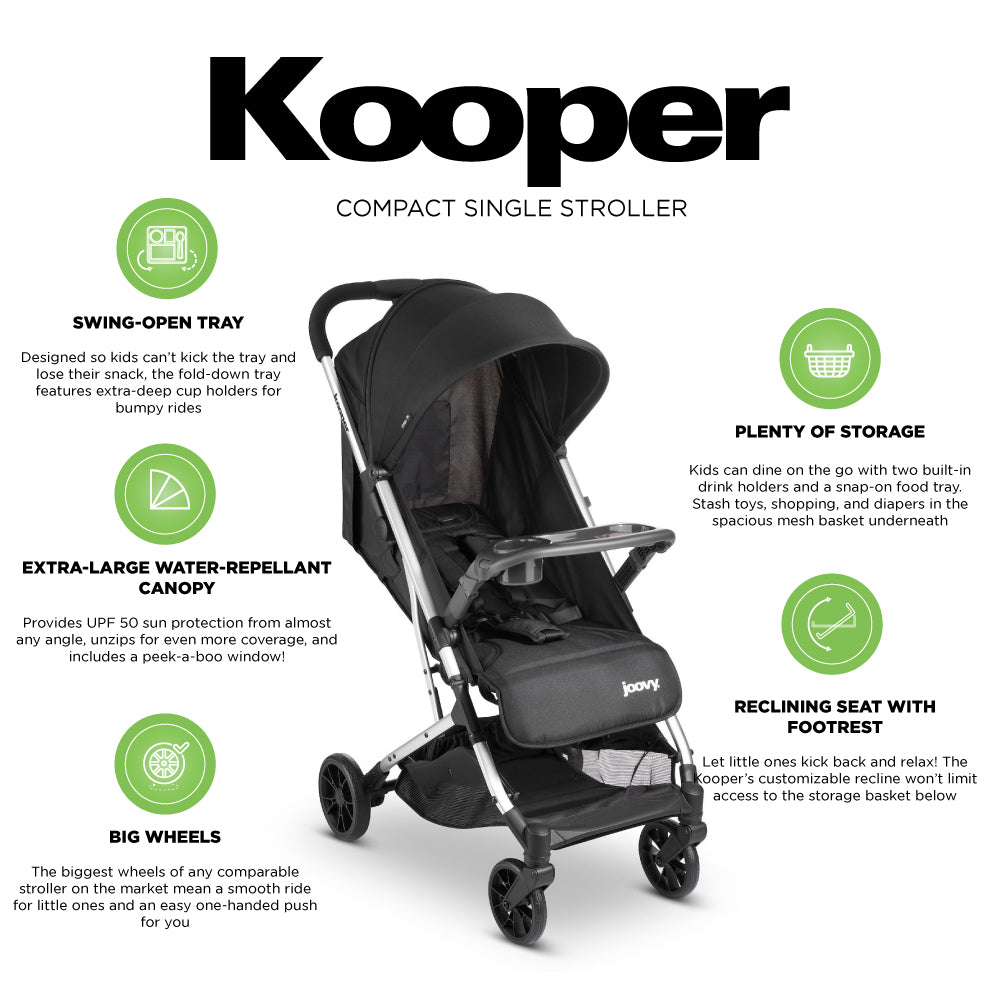 Kooper Lightweight Compact Single Stroller With Tray - Black
