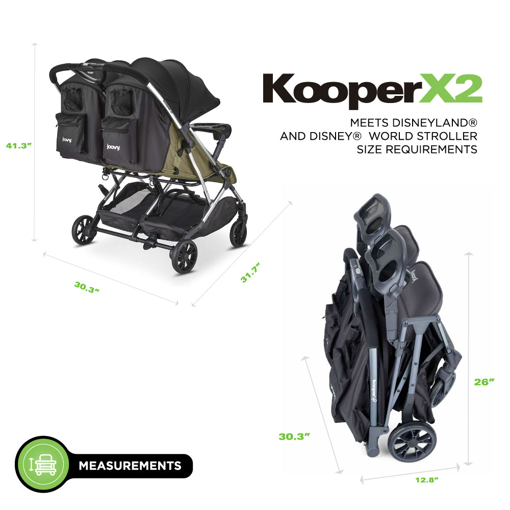 Kooper X2 Lightweight Compact Double Stroller With Trays - Olive