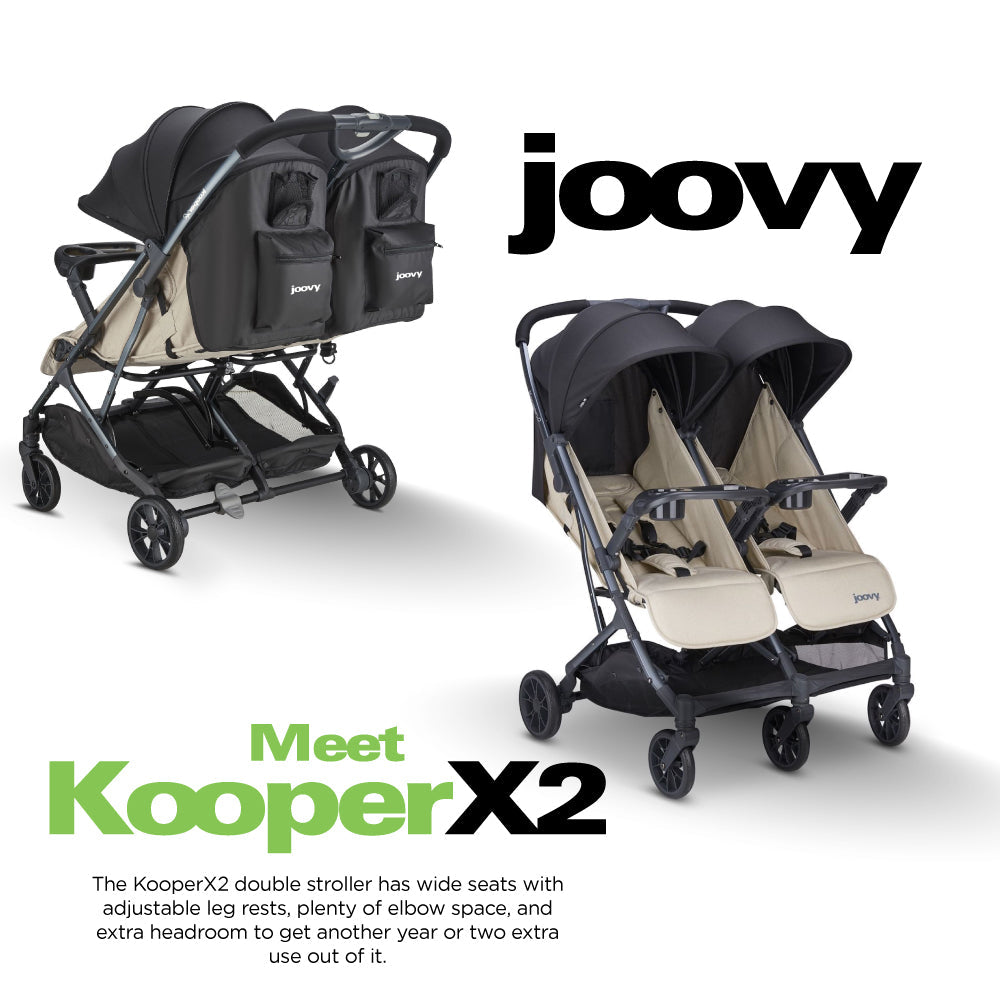 Kooper X2 Lightweight Compact Double Stroller With Trays - Sand