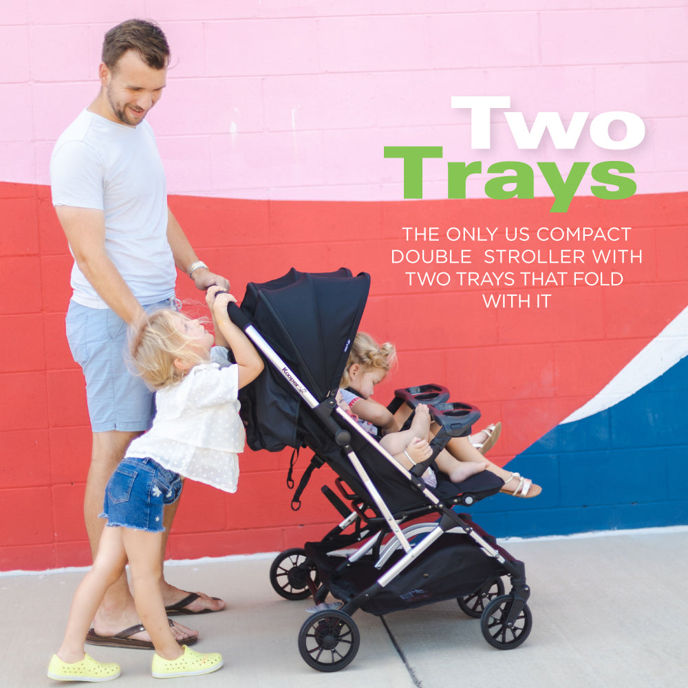 Kooper X2 Lightweight Compact Double Stroller With Trays - Sand