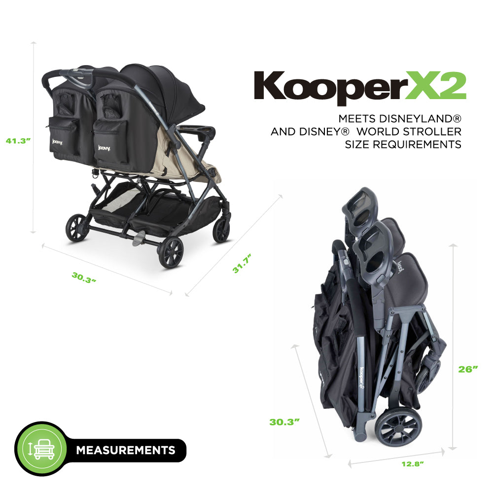 Kooper X2 Lightweight Compact Double Stroller With Trays - Sand