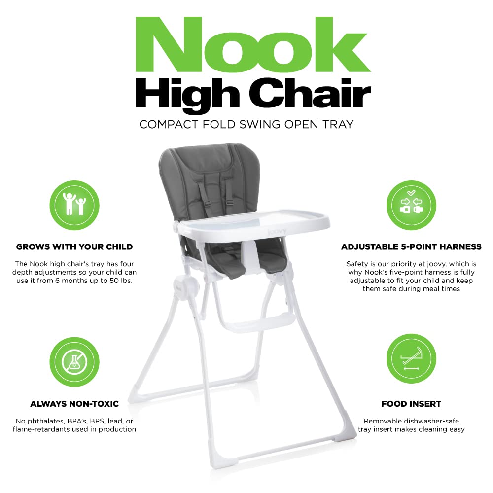 Nook Highchair Compact Fold Swing Open Tray - Charcoal