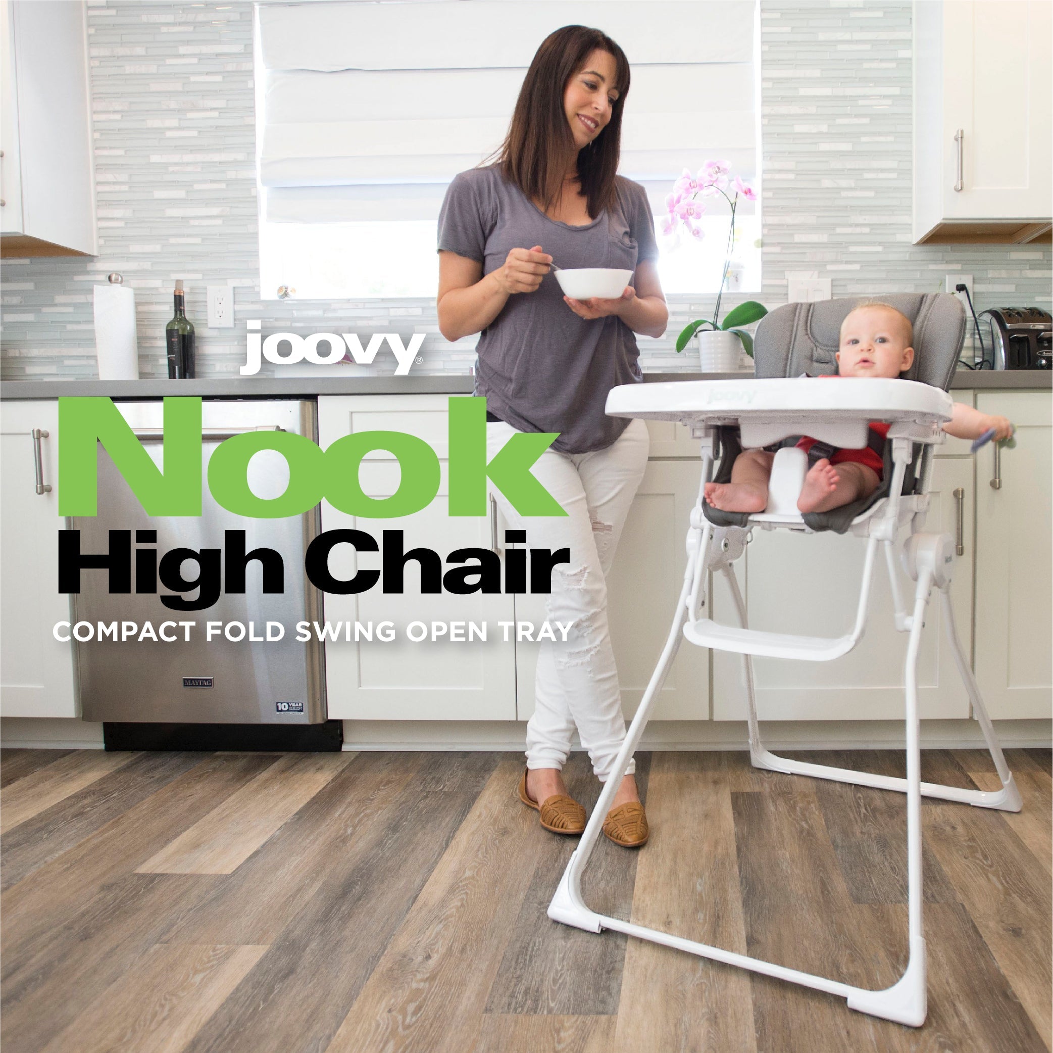 Nook Highchair Compact Fold Swing Open Tray - Turquoise