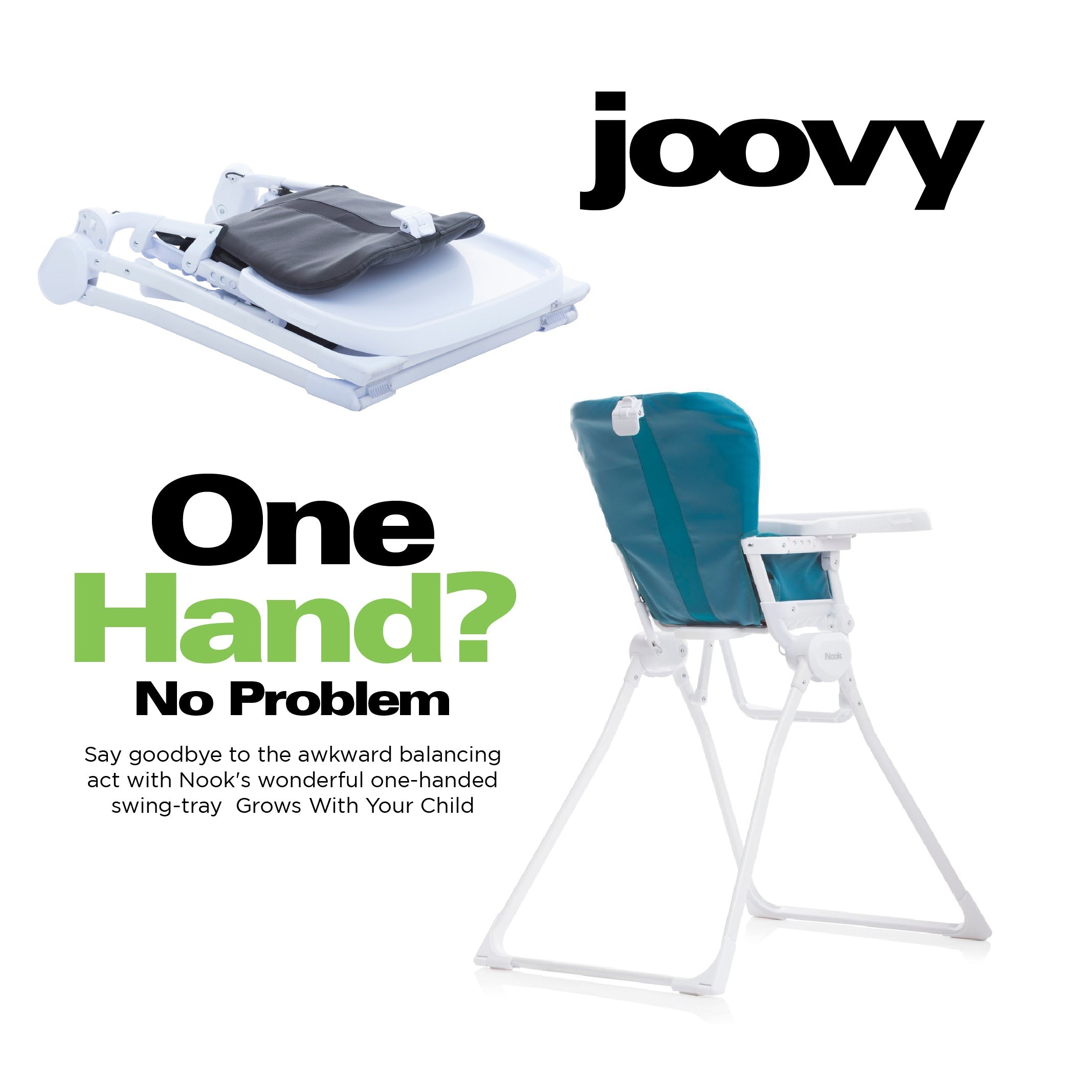Nook Highchair Compact Fold Swing Open Tray - Turquoise