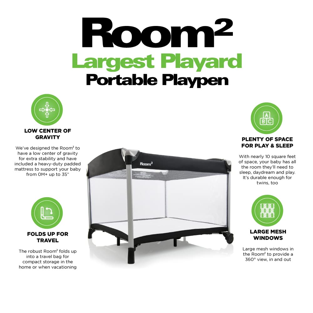 Room² Largest Playard Portable Playpen - Black