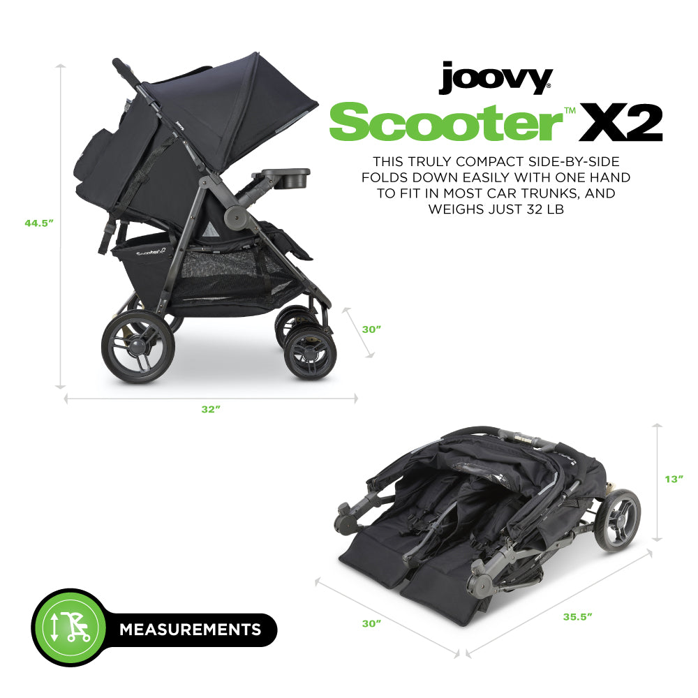Scooter X2 With Child Tray Side By Side Double Stroller - Black