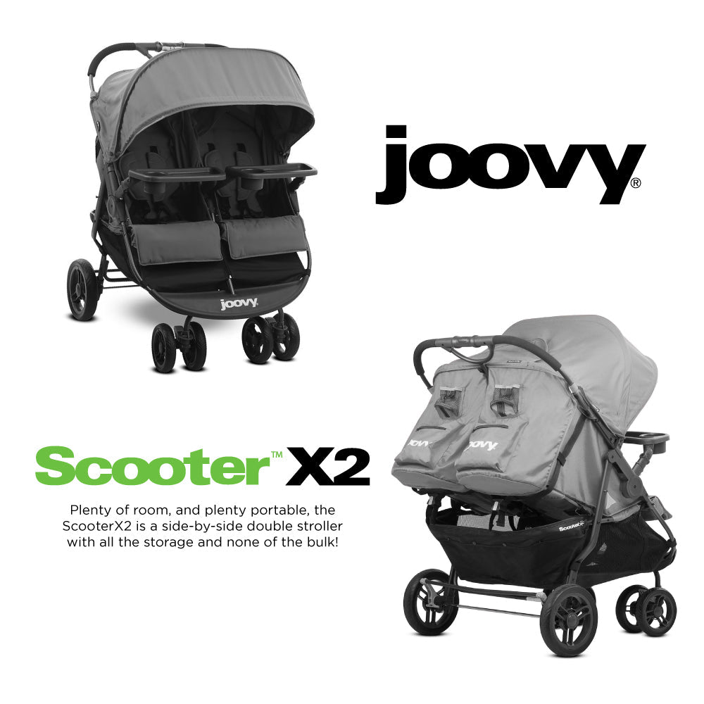 Scooter X2 With Child Tray Side By Side Double Stroller - Charcoal