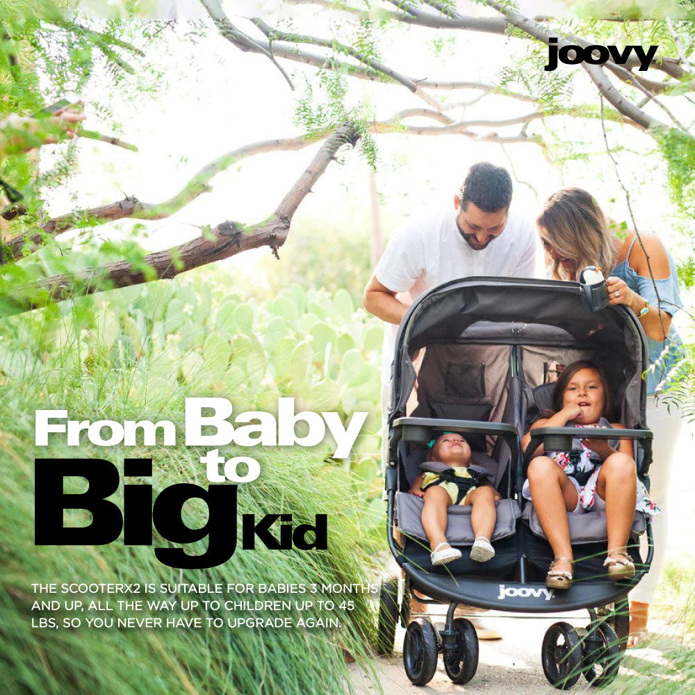 Scooter X2 With Child Tray Side By Side Double Stroller - Charcoal