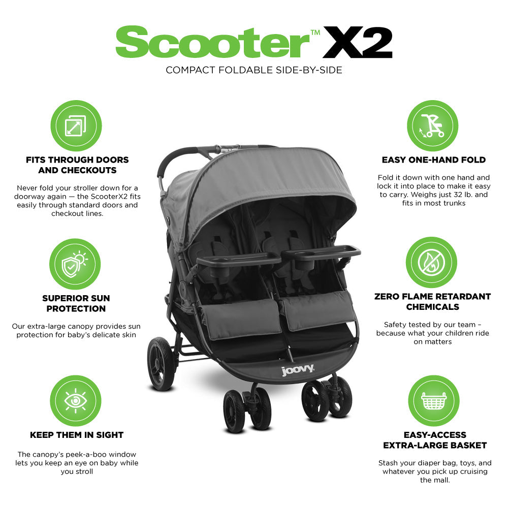 Scooter X2 With Child Tray Side By Side Double Stroller - Charcoal