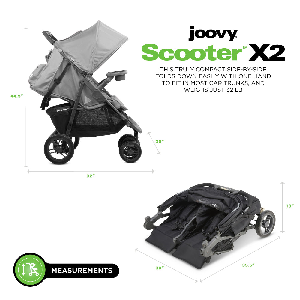 Scooter X2 With Child Tray Side By Side Double Stroller - Charcoal