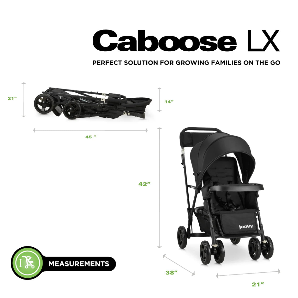 Caboose LX Sit and Stand Tandem Double Stroller - Black