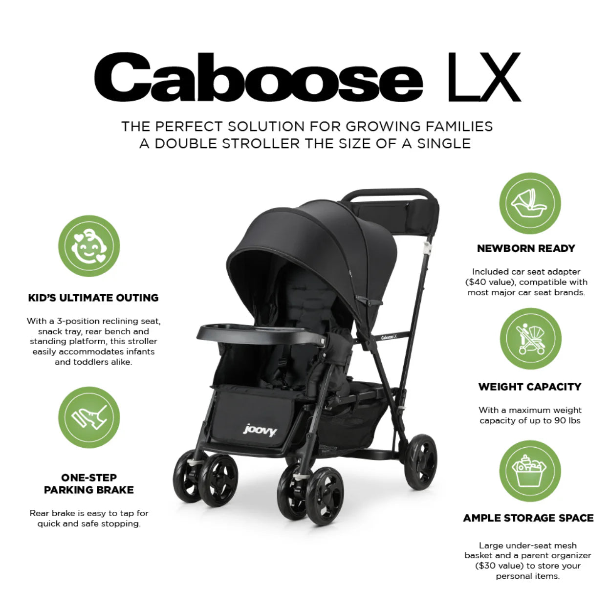 Caboose LX Sit and Stand Tandem Double Stroller - Black