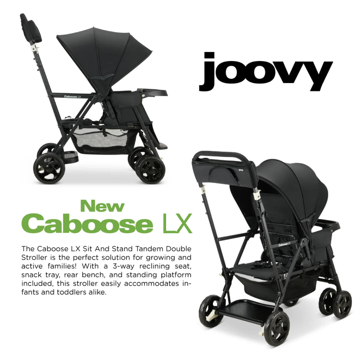 Caboose LX Sit and Stand Tandem Double Stroller - Black
