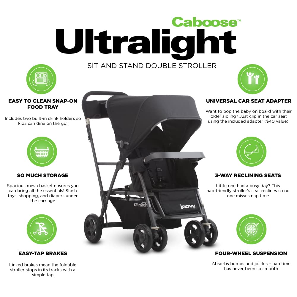 Caboose Ultralight Sit And Stand Tandem Double Stroller Black