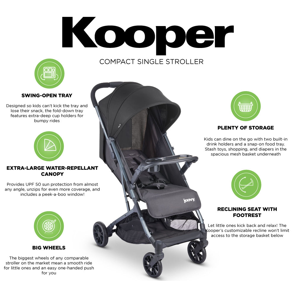 Kooper Lightweight Compact Single Stroller With Tray - Forged Iron