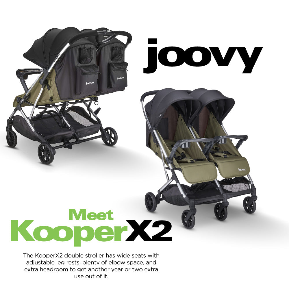 Kooper X2 Lightweight Compact Double Stroller With Trays - Olive