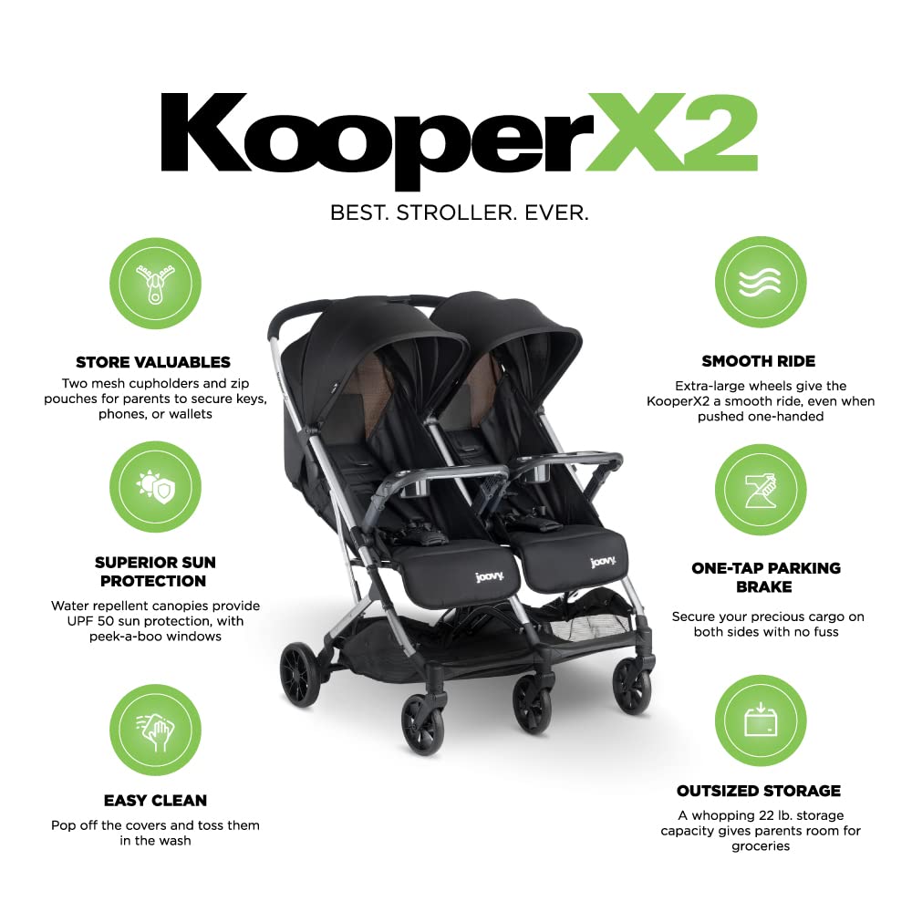 Kooper X2 Lightweight Compact Double Stroller With Trays - Black