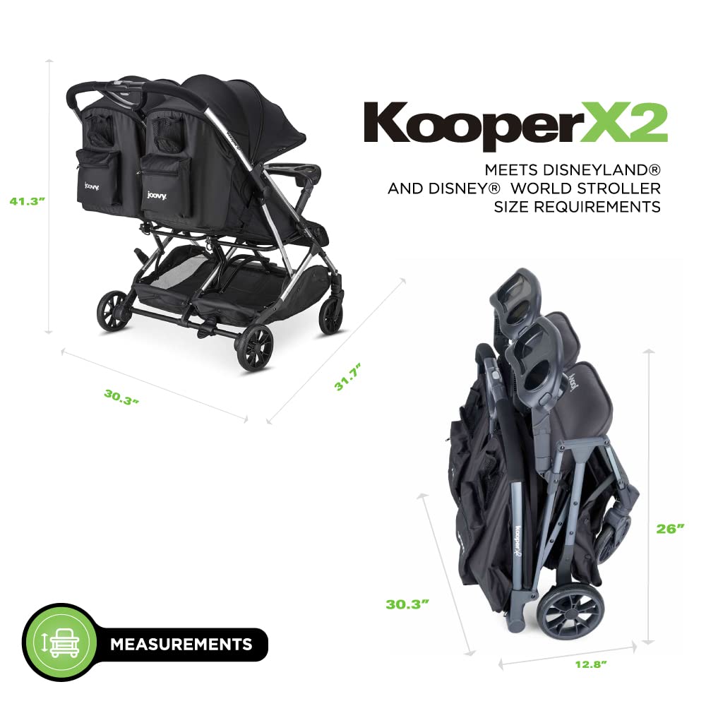 Kooper X2 Lightweight Compact Double Stroller With Trays - Black