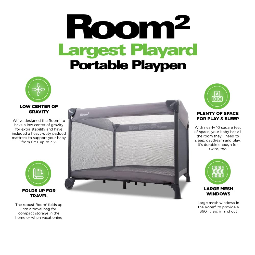 Room² Largest Playard Portable Playpen - Charcoal
