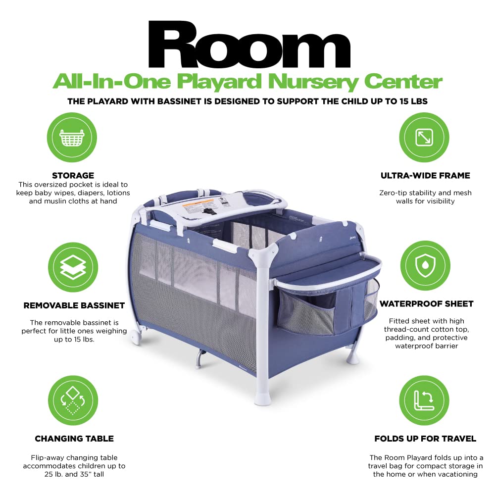 Room All-In-One Playard Nursery Center Changing Table Bassinet - Slate