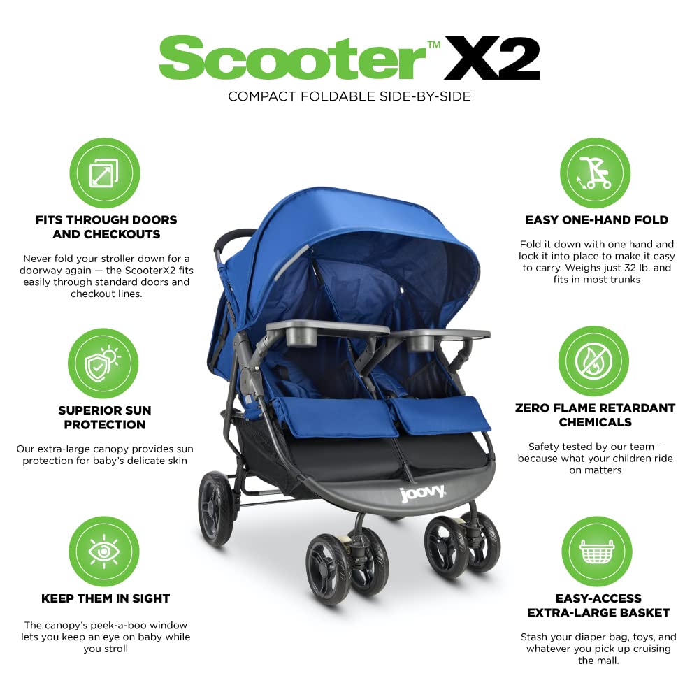 Scooter X2 With Child Tray Side By Side Double Stroller - Blueberry