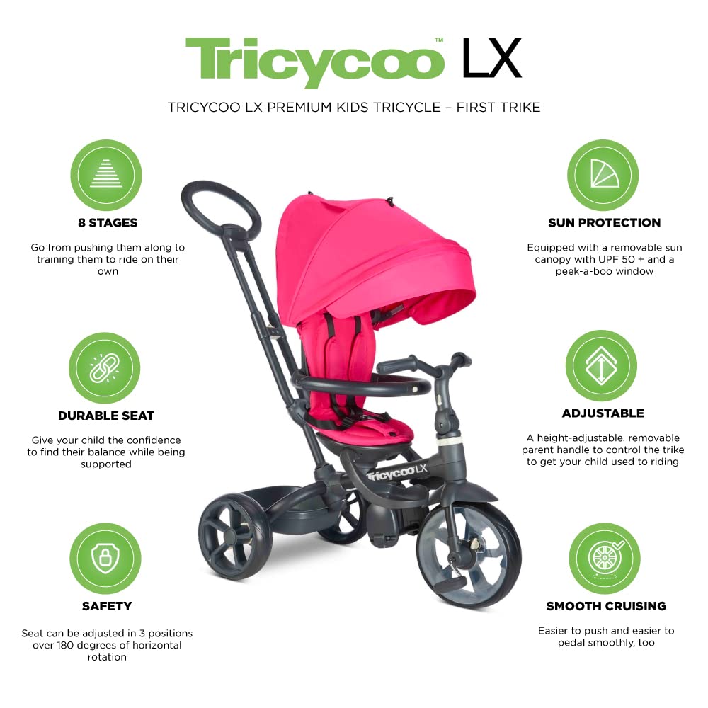 Tricycoo LX Premium Kids Tricycle First Trike - Magenta