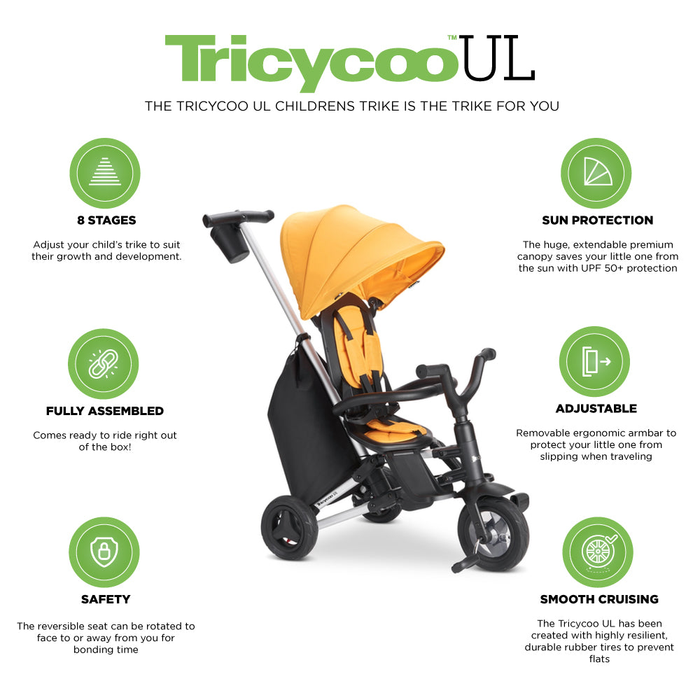 Tricycoo UL Kids Tricycle – Lightweight Compact Fold - Goldy